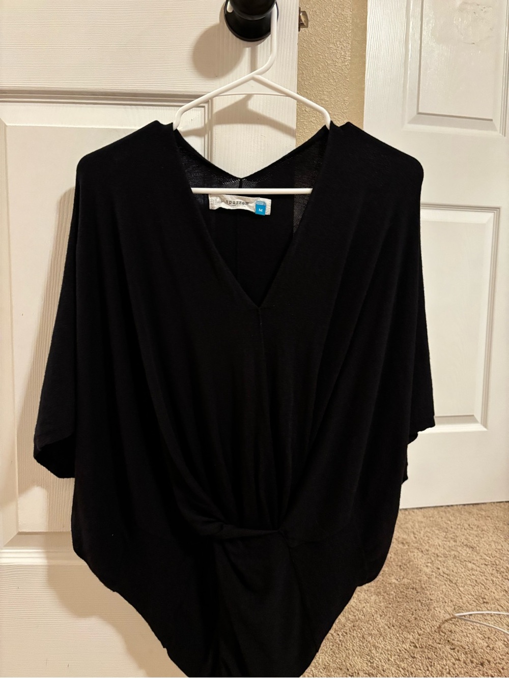 Anthropology Sparrow Black V-Neck Twist-Front Women's Top